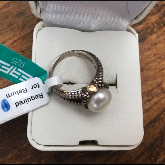 NWT ❤️ Effy Pearl Sterling Silver Gold Ring 7 - Picture 3 of 4